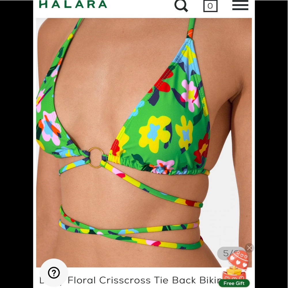 NWT Halara Ditsy string bikini top, floral green M